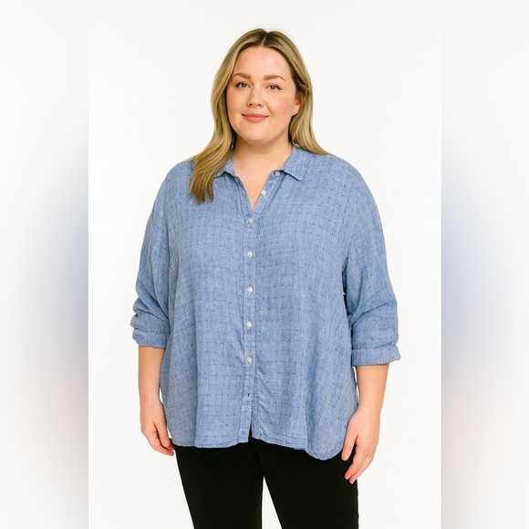 Talbots blue linen button up long sleeve shirt size 3XP classic coastal summer - Picture 1 of 8